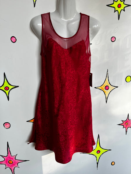 Vintage 90s | Red Silky Slip Mini Dress | Size Small