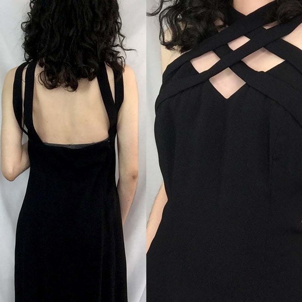 Vintage 50s 60s | Black Estevez Pencil Hourglass Wiggle Cocktail Strappy Dress S
