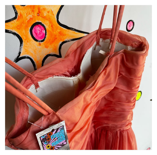 Vintage 50s 60s | Fit & Flare TuTu Full Skirt Pink Chiffon Prom Party Dress | XS