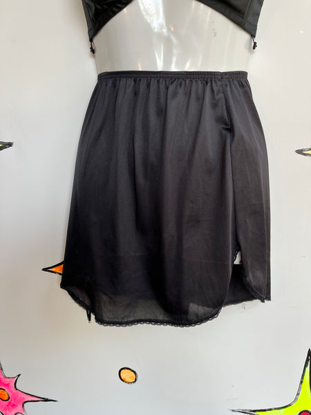 Vintage 1950s 60s | Black Lace Trim Lingerie Pin up Slip Skirt Half Slip | S