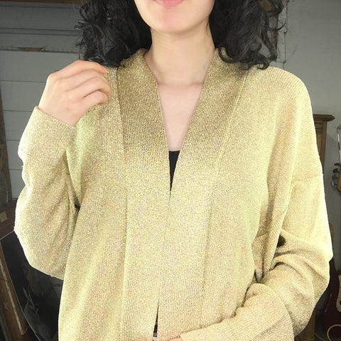 Vintage | Gold Metallic Knit Jacket | Size L