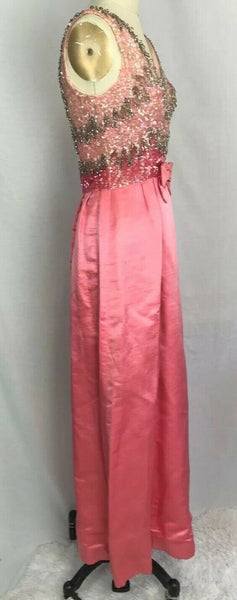 VTG Vintage 50s 1950s Pink MARDI GRAS New York Heavily Beaded Party Dress 2 4
