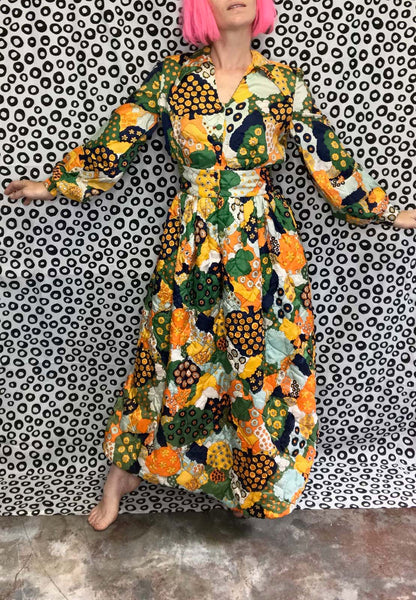Vintage 60s 70s | Bill Tice Royal Robes Psychedelic Mod Quilted Groovy Dress | S