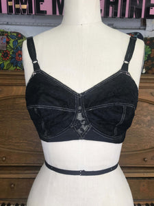 Vintage 1950s Bra | Black Bullet Bra Pin up Lingerie | 32C