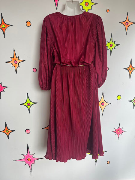 Vintage 70s | Burgundy Maroon Goddess Boho Disco Secretary Party Dress | Sz M-L