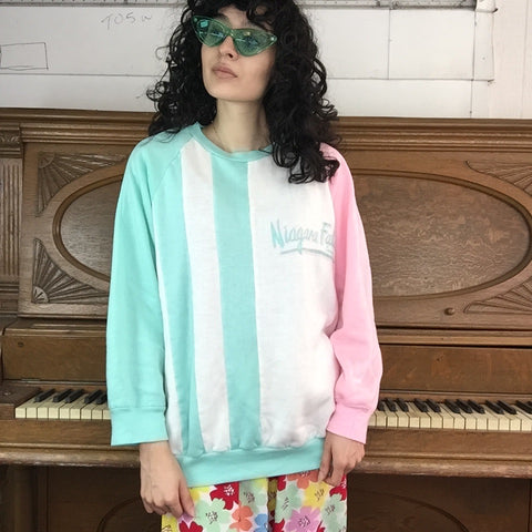 Vintage 80s | Pastel Niagra Falls Souvenir Novelty Sweat Shirt | Size L/XL