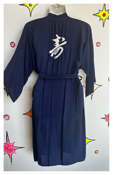 Vintage | Blue Kimono Robe Embroidered Japanese Geisha