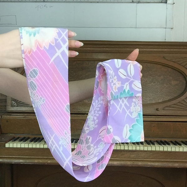 Vintage | Pastel Floral Kawaii Silk Scarf Long Neck Tie Pussy Bow