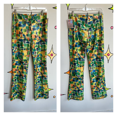 Vintage 90s Y2K | Pop Art Collage Art Flare Disco Rave Pants | Size Large