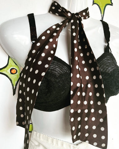 Vintage 60s Brown Long Polka Dot Scarf