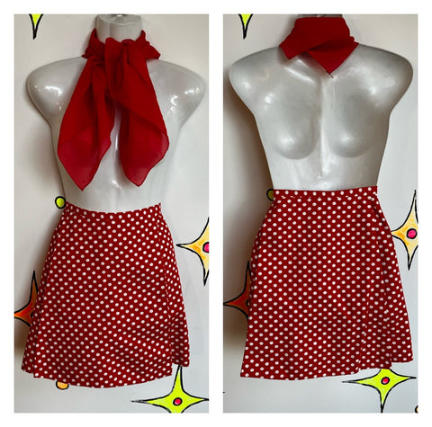 Vintage 1960s 60s | Red Mod GoGo Polka Dot Mini Skort Skirt | Size 10 M L