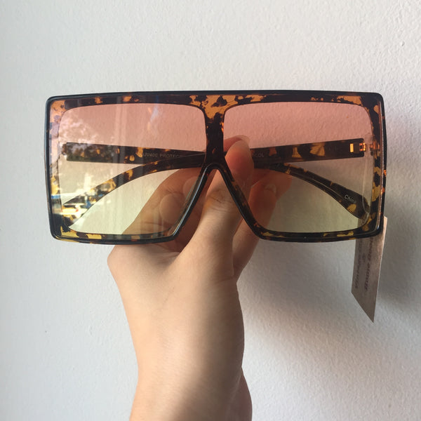 Shield Sunglasses - Tortoise Shell frames with Red Gradient Lenses