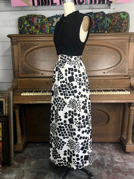 Vintage 60s | Mod Boho Hippie Festival Psychedelic High Waisted Maxi Skirt | XS