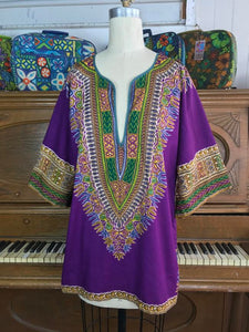 VTG 70s | Purple Hippie Boho Festival Tunic Kaftan Dashiki Shirt Top Blouse