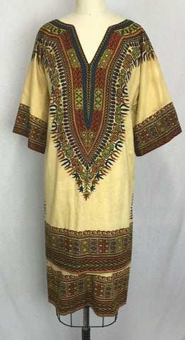 VTG Vintage 70s Ethnic African Hippie Boho Festival Tunic Kaftan Dashiki Dress