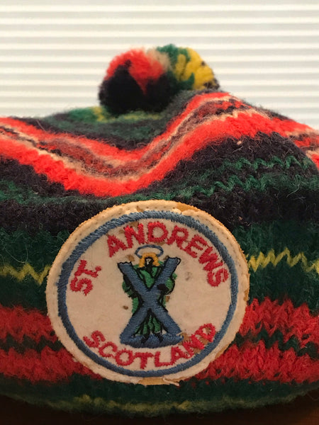 Vintage | Scottish Knitted Tam with St Andrews Logo Patch | Wool Appearance