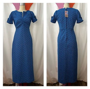 Vintage 60s 70s | Psychedelic Blue Groovy Maxi Dress | Size M