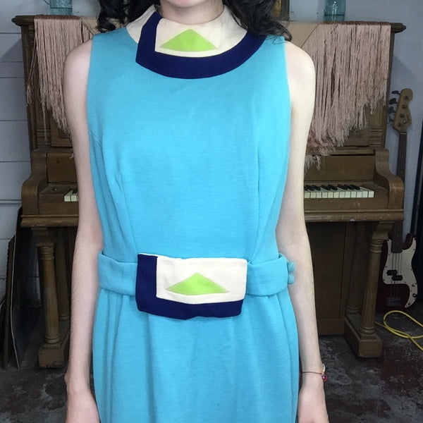 Vintage 60s | MOD Blue Twiggy Space Age GoGo MCM Mini Scooter Dress | S/M