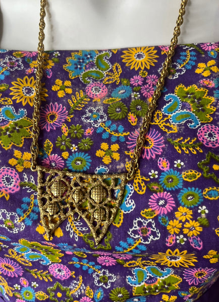 Vintage MOD 1960s | Purple Flower Power Groovy Mini Dress | S