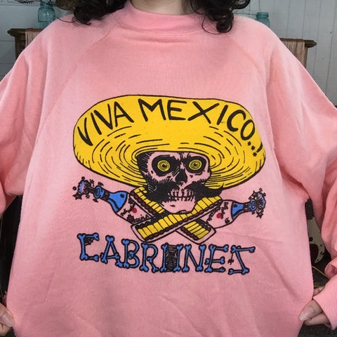 Vintage 90s | Deadstock | Red Viva Mexico Sweatshirt | L