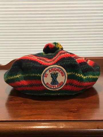 Vintage | Scottish Knitted Tam with St Andrews Logo Patch | Wool Appearance