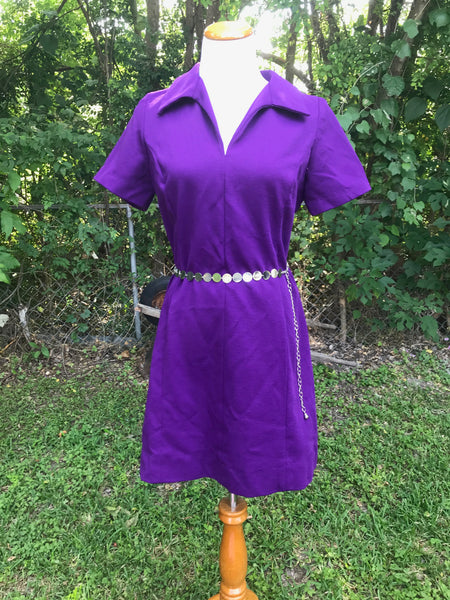 Vintage 60s 70s | Purple GoGo Mod Scooter Dress Groovy Minidress | L XL