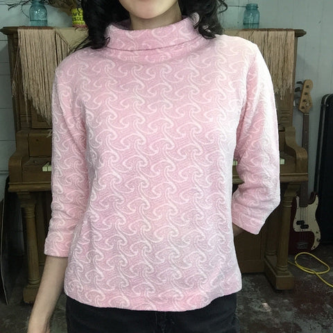 Vintage 60s 70s | Pink Mod GoGo Turtleneck Blouse Top | Size M