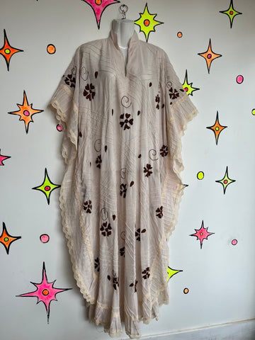 Vintage 70s | Embroidered Caftan Kaftan Muumuu Boho Hippie Gown Dress | Free Sz