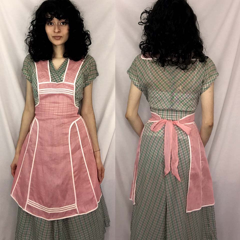VTG 50s 60s | MOD Pink Kawaii Lolita Boho Smock Pinafore Dress Apron | Free Size