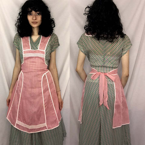 VTG 50s 60s | MOD Pink Kawaii Lolita Boho Smock Pinafore Dress Apron | Free Size