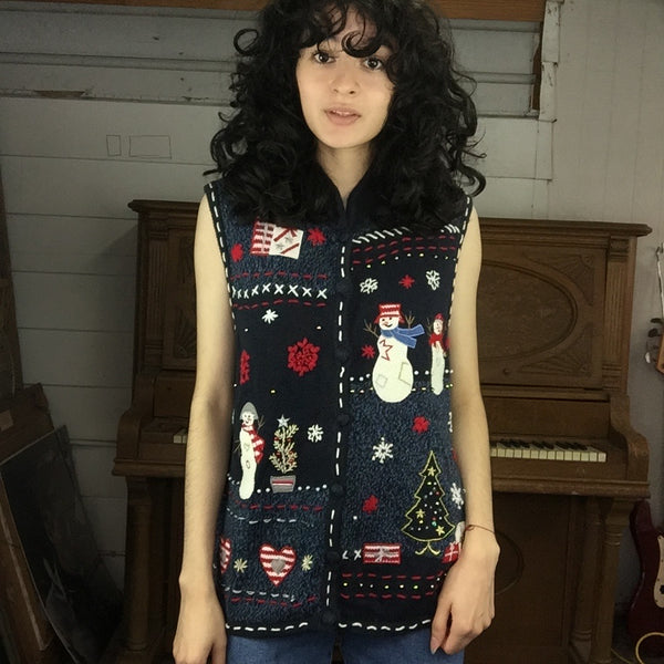 Vintage | Embellished Patchwork Tacky Ugly Christmas Sweater Vest | Woman’s Size L