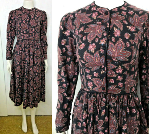 Vintage 70s | Laura Ashley | Boho Hippie Festival | Prairie Romantic Edwardian Puff Sleeve | Midi Dress | XS