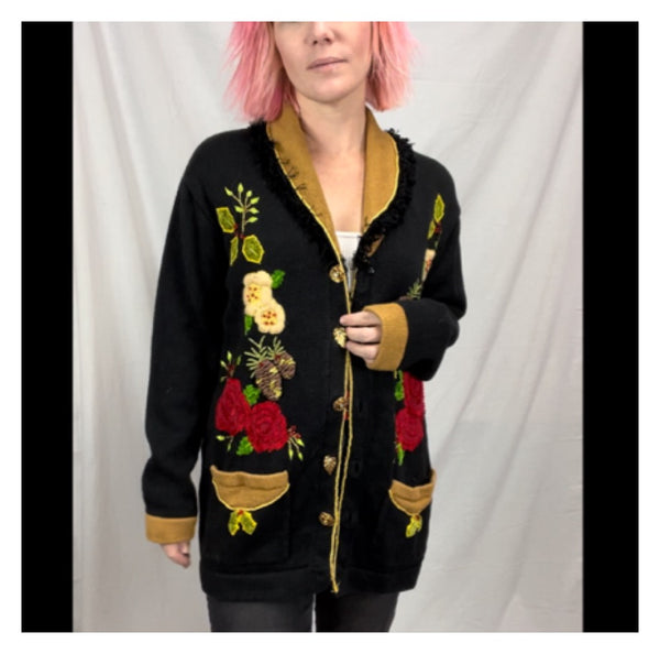 Vintage 90s | Storybook Knits Tacky Ugly Christmas Sweater Oversized Cardigan S
