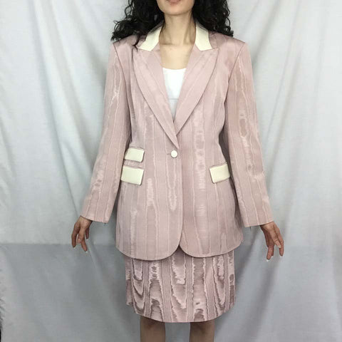 Vintage Nina Ricci Pink Moire Taffeta Lace Up 2 Piece Suit Dress Set | Size L