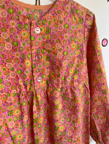 Vintage MOD 1960s | Pink Flower Power Groovy Cotton Babydoll Mini Dress | Size M
