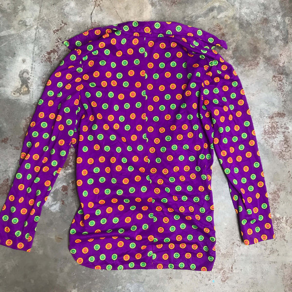 Vintage 60s 70s | Purple Novelty Psychedelic Mod Boho Disco Blouse Shirt Top | L