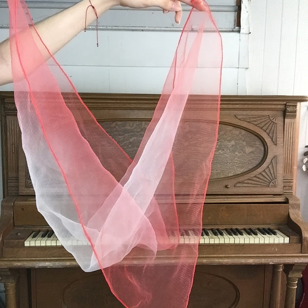 Vintage 50s 60s | Red & White Chiffon Sheer Pinup Head Scarf Bonnet MOD Scarf