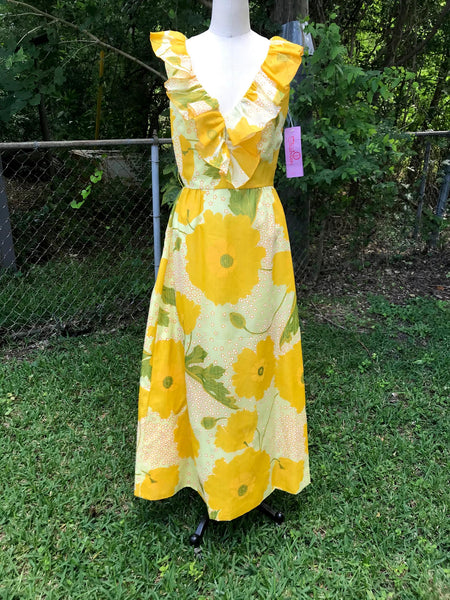 Vintage 60s 70s | Rare DEAD STOCK Alfred Shaheen Hippie Hawaiian Dress | S M