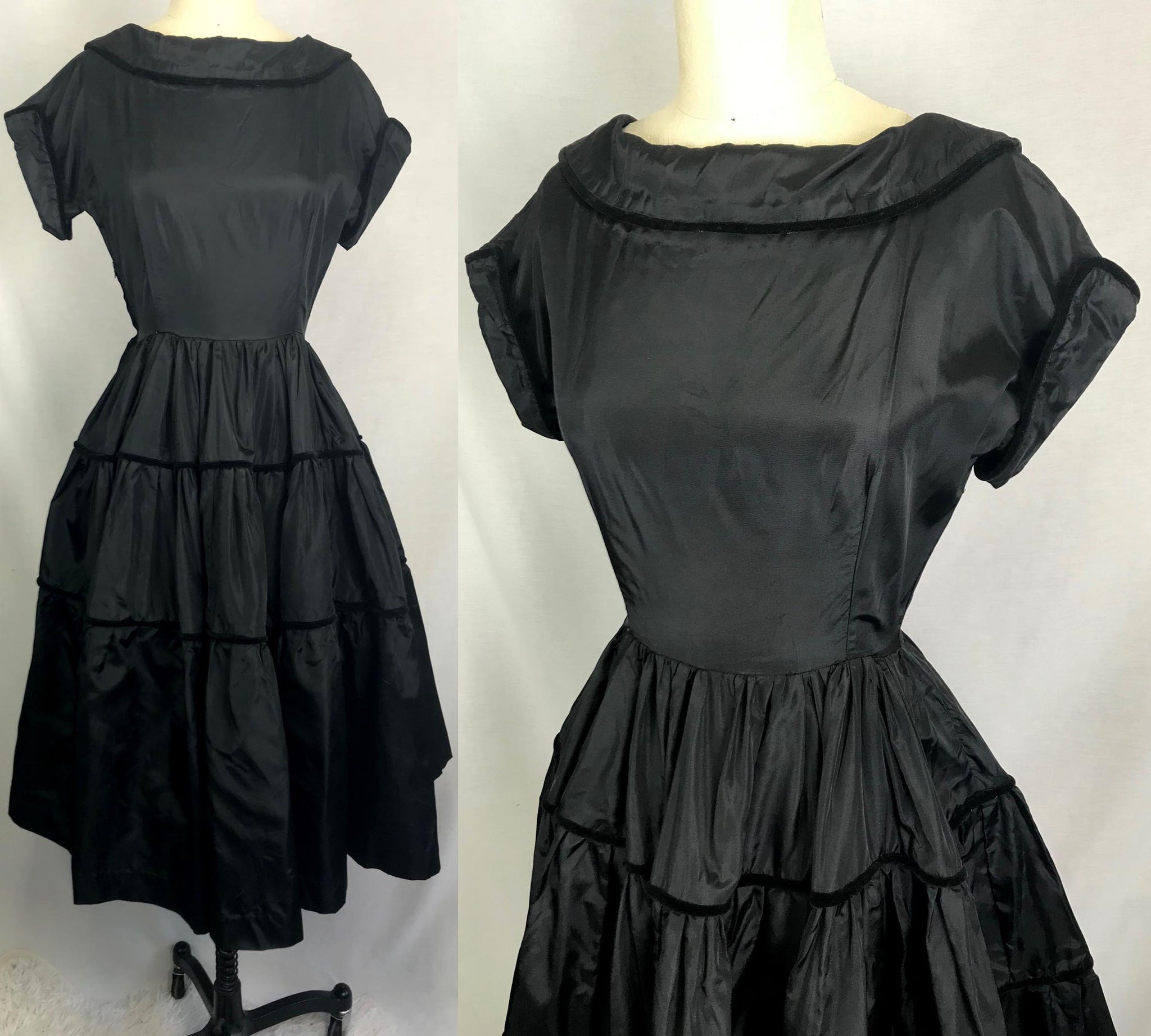 Vintage 50s | Black Victorian Edwardian Lolita Steampunk Full Skirt Dress | XS