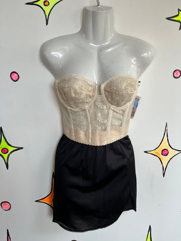 Vintage 60s Smoothie Bra | Nude Lace Bustier Pin up Lingerie Corset | 34C