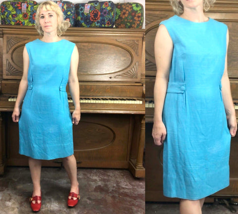 Vintage 1960s 60s | Blue Groovy GoGo Mod Swinging 60s Mini Dress | Size M