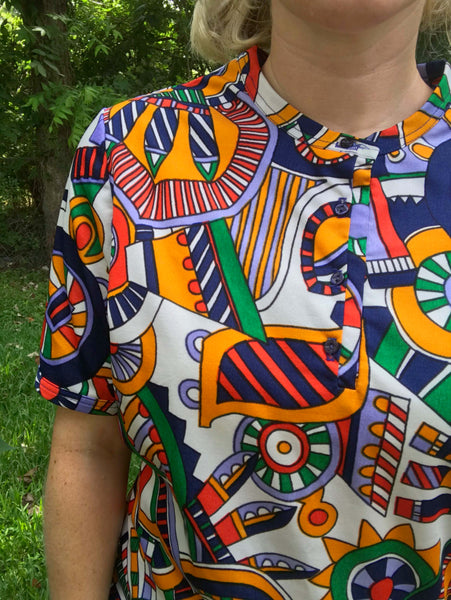 Vintage 60s 70s | Novelty Op Art Psychedelic Shirt Top Mod Boho Disco Blouse | L