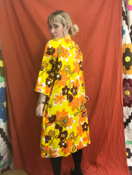 Vintage 60s 70s | Psychedelic Day Glo Hawaiian Bohemian MOD Kaftan MuuMuu Dress