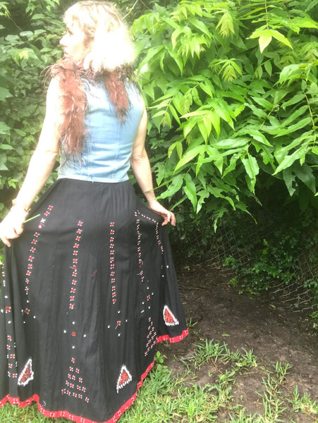 Vintage 70s | Embellished Flowy Hippie Festival Boho Maxi Skirt | Free Size