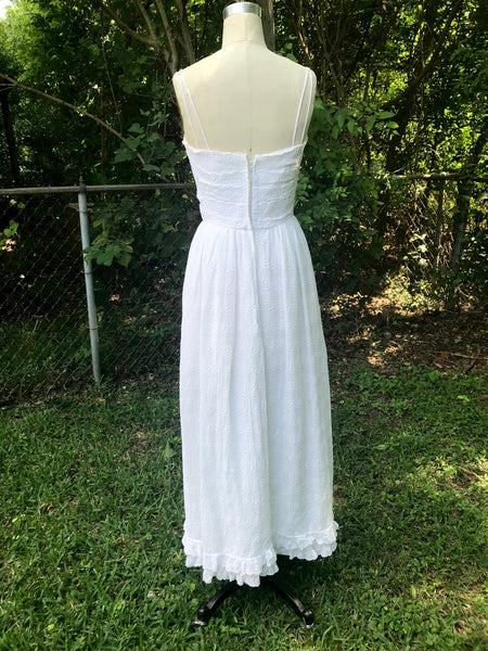 Vtg 50s 60s | White Emma Domb Lace Tiered Bohemian Prom Party Wedding Dress | S