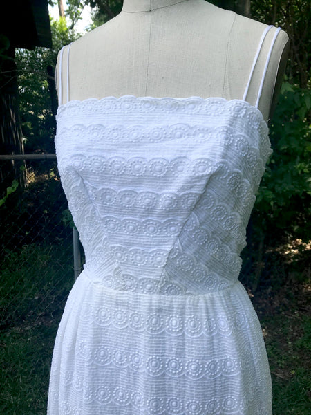 Vtg 50s 60s | White Emma Domb Lace Tiered Bohemian Prom Party Wedding Dress | S