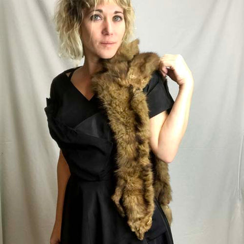 Vintage 30s 40s 50s Brown Fur Pelts Stole Clasp Scarf Wrap