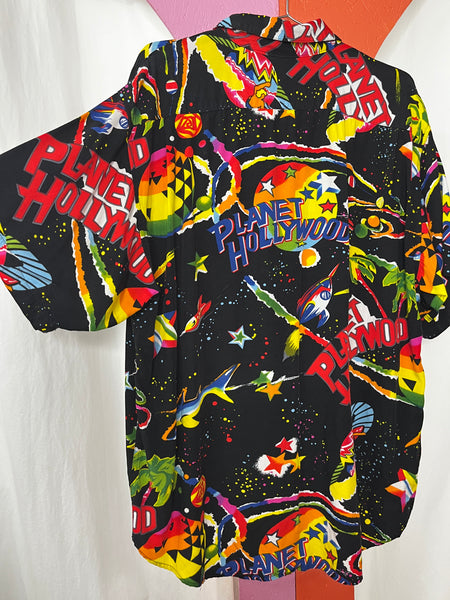 Vintage Party Shirt | Planet Hollywood Bright Colors Abstract Art Print | XL