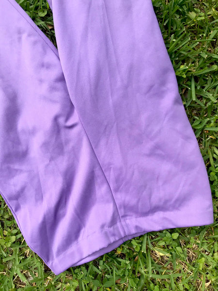 Vtg 70s | Purple High Waisted Hippie Disco Polyester Wide Leg Bell Bottoms S