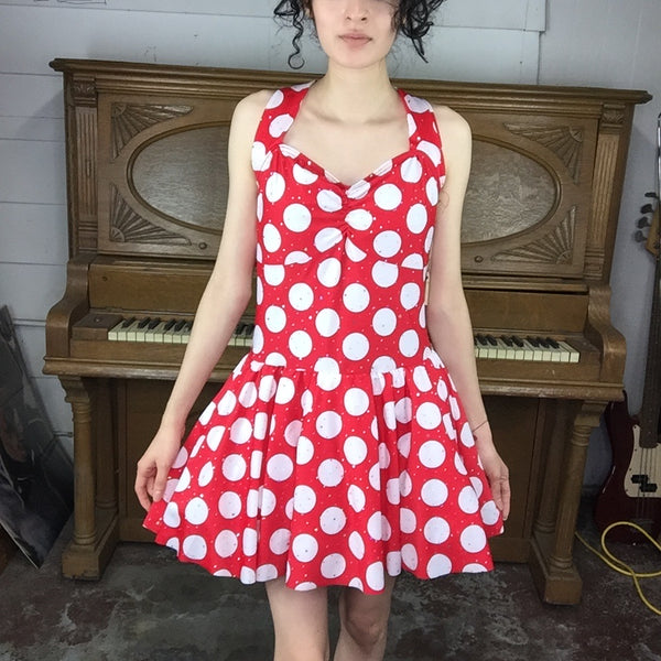 Minnie Mouse Costume Red and White Polka Dot Halter Tulle Skirt Mini Dress | S/M